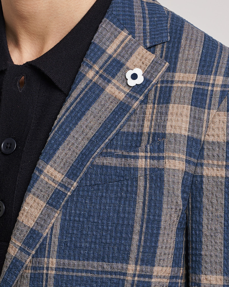 Herre | Dressjakker | Lardini | Cotton/Linen Melange Seersucker Blazer Navy
