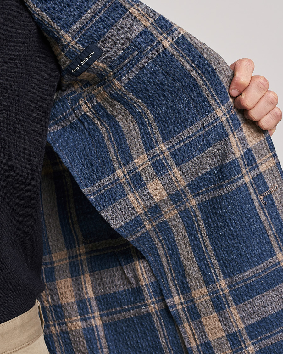 Herre | Dressjakker | Lardini | Cotton/Linen Melange Seersucker Blazer Navy