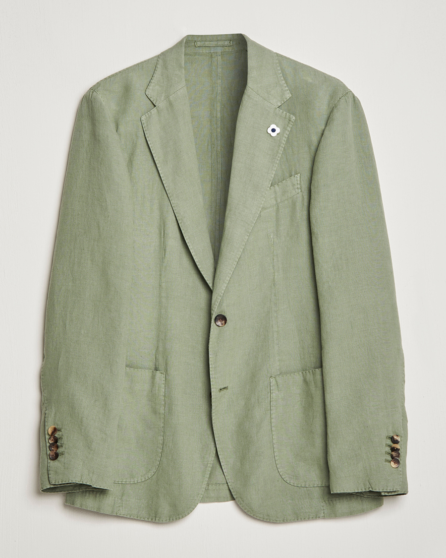 Herre | Dressjakker | Lardini | Patch Pocket Linen Blazer Olive