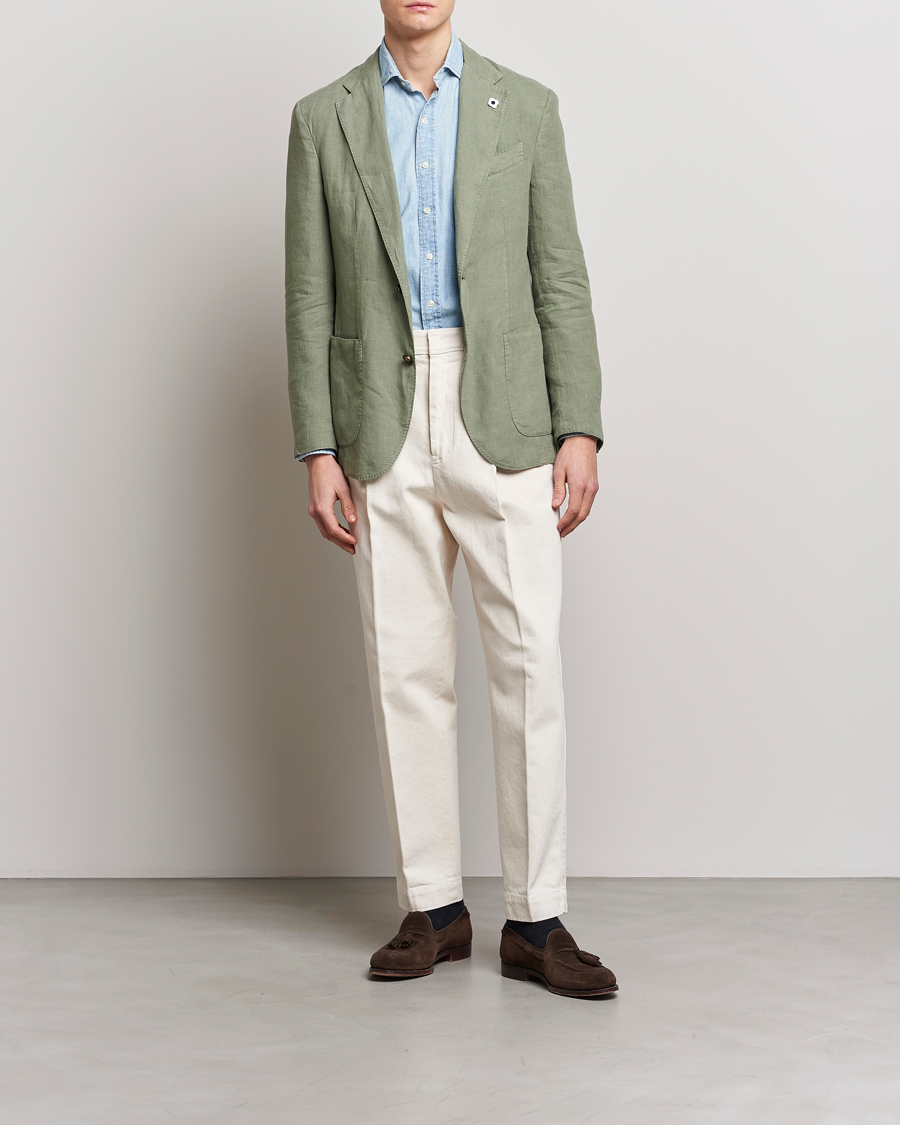 Herre | Dressjakker | Lardini | Patch Pocket Linen Blazer Olive