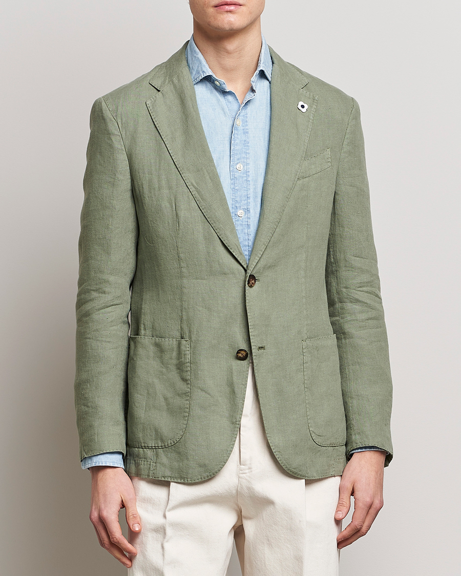 Herre | Dress | Lardini | Patch Pocket Linen Blazer Olive