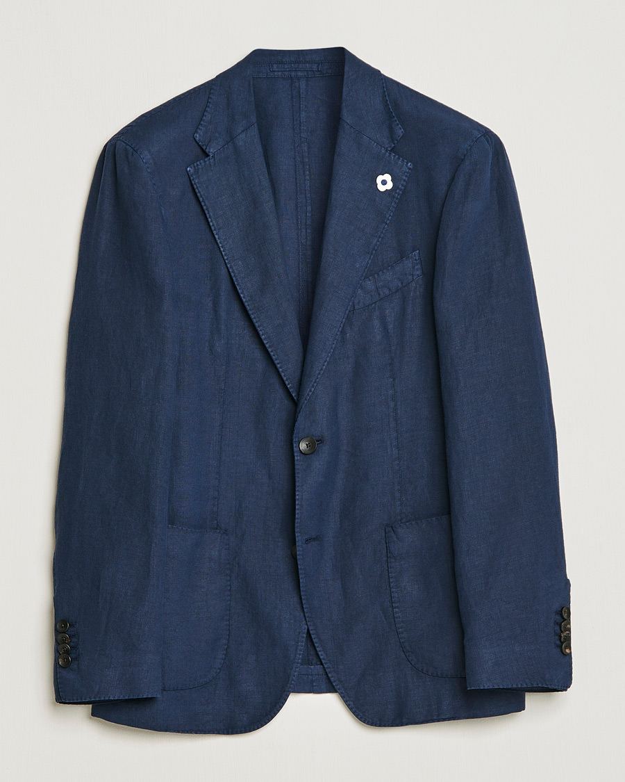 Herre | Dressjakker | Lardini | Patch Pocket Linen Blazer Navy