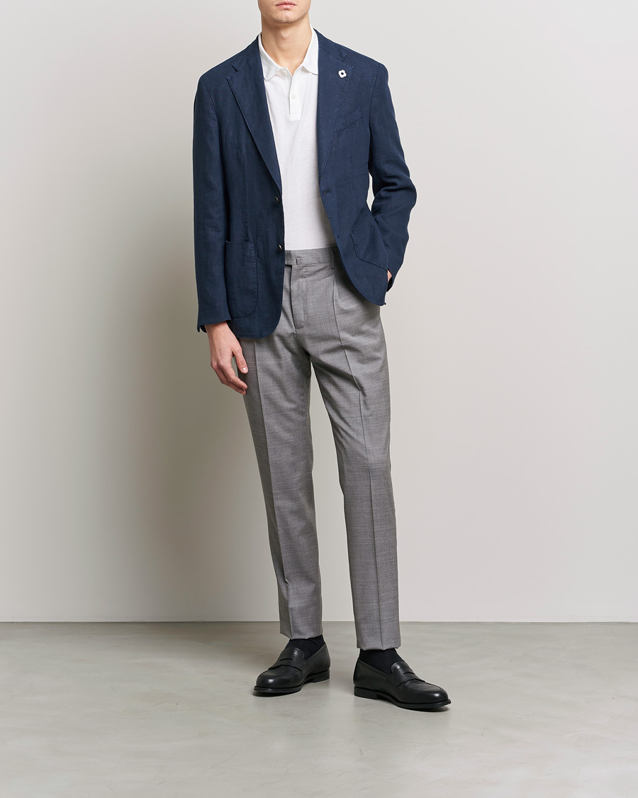Herre | Dressjakker | Lardini | Patch Pocket Linen Blazer Navy