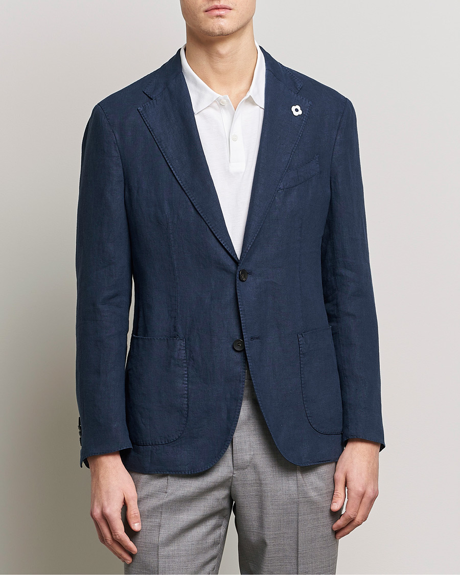 Herre | Dressjakker | Lardini | Patch Pocket Linen Blazer Navy