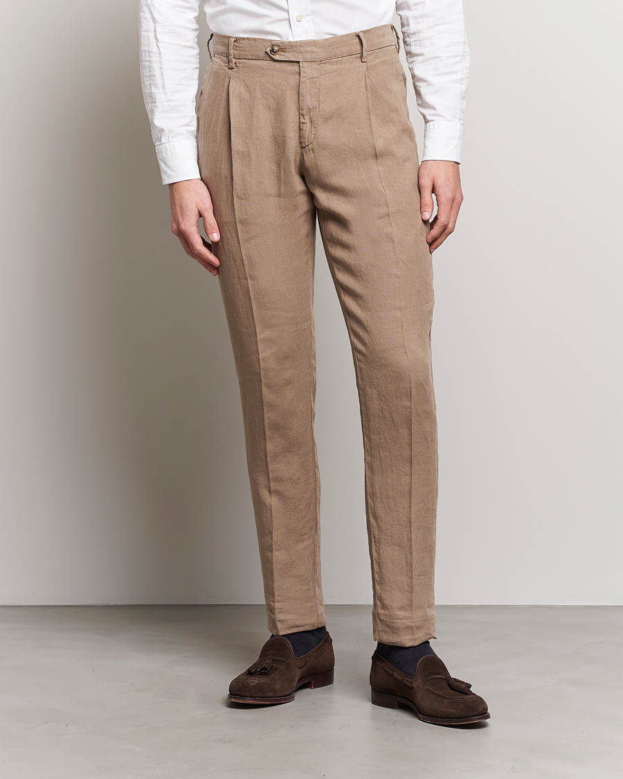 Herre | Plagg i lin | Lardini | Pleated Linen Trousers Beige