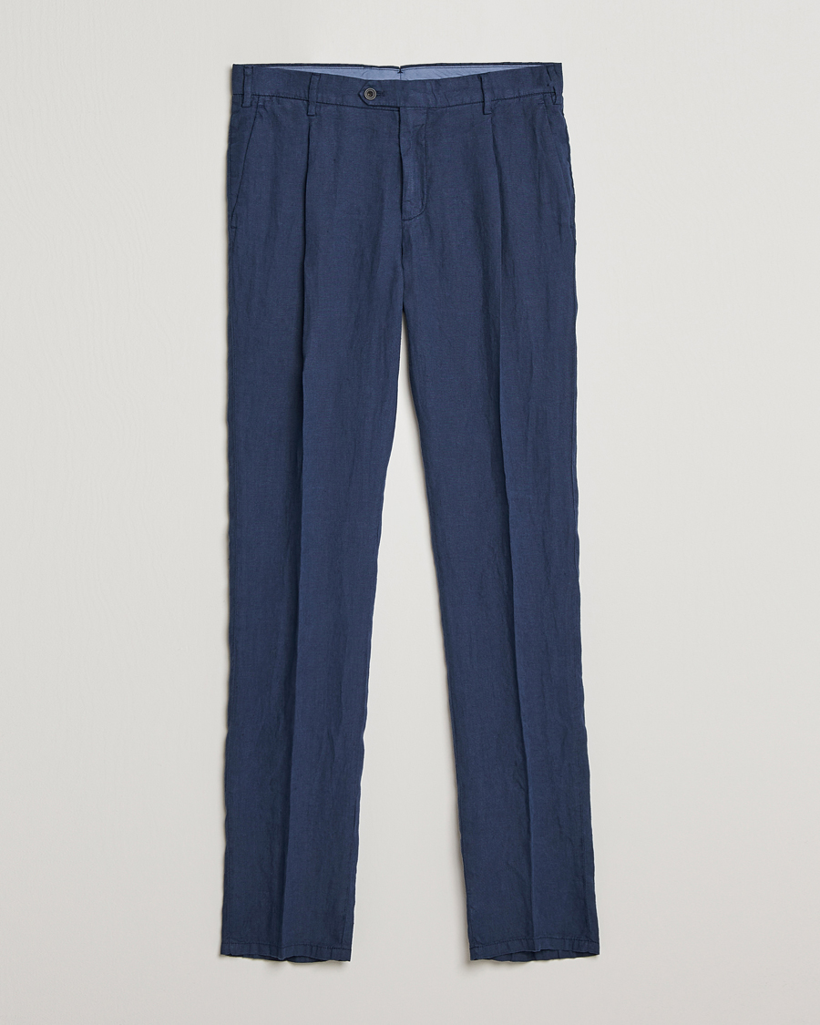 Herre | Bukser | Lardini | Pleated Linen Trousers Navy