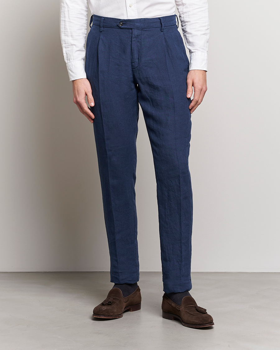 Herre |  | Lardini | Pleated Linen Trousers Navy