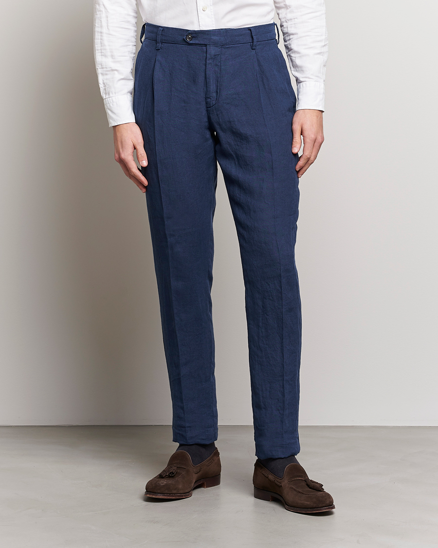 Herre | Lardini | Lardini | Pleated Linen Trousers Navy