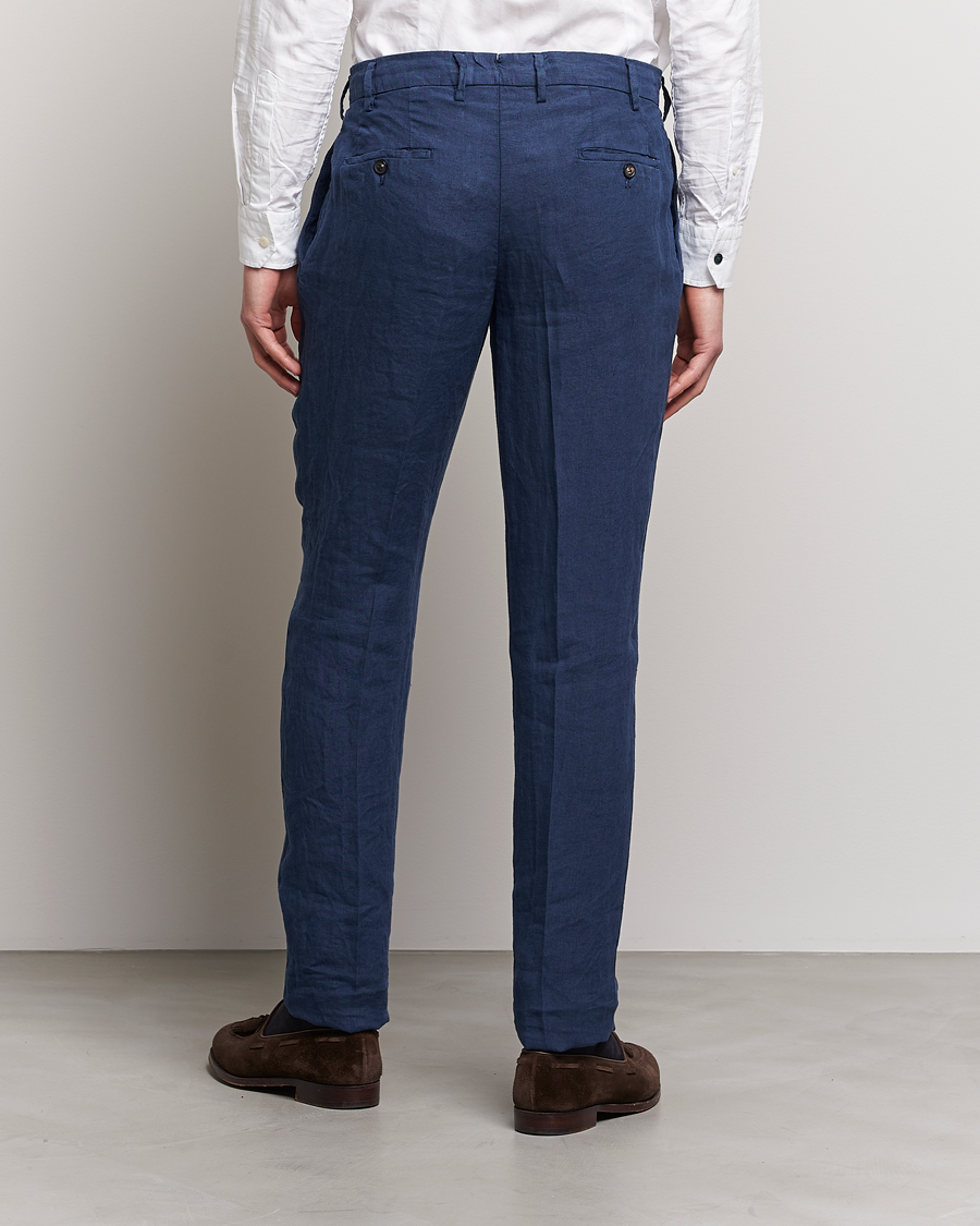 Herre | Bukser | Lardini | Pleated Linen Trousers Navy