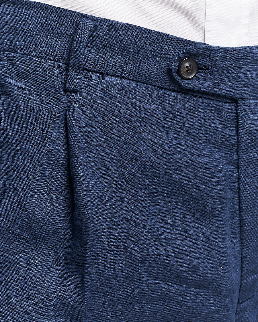 Herre | Bukser | Lardini | Pleated Linen Trousers Navy