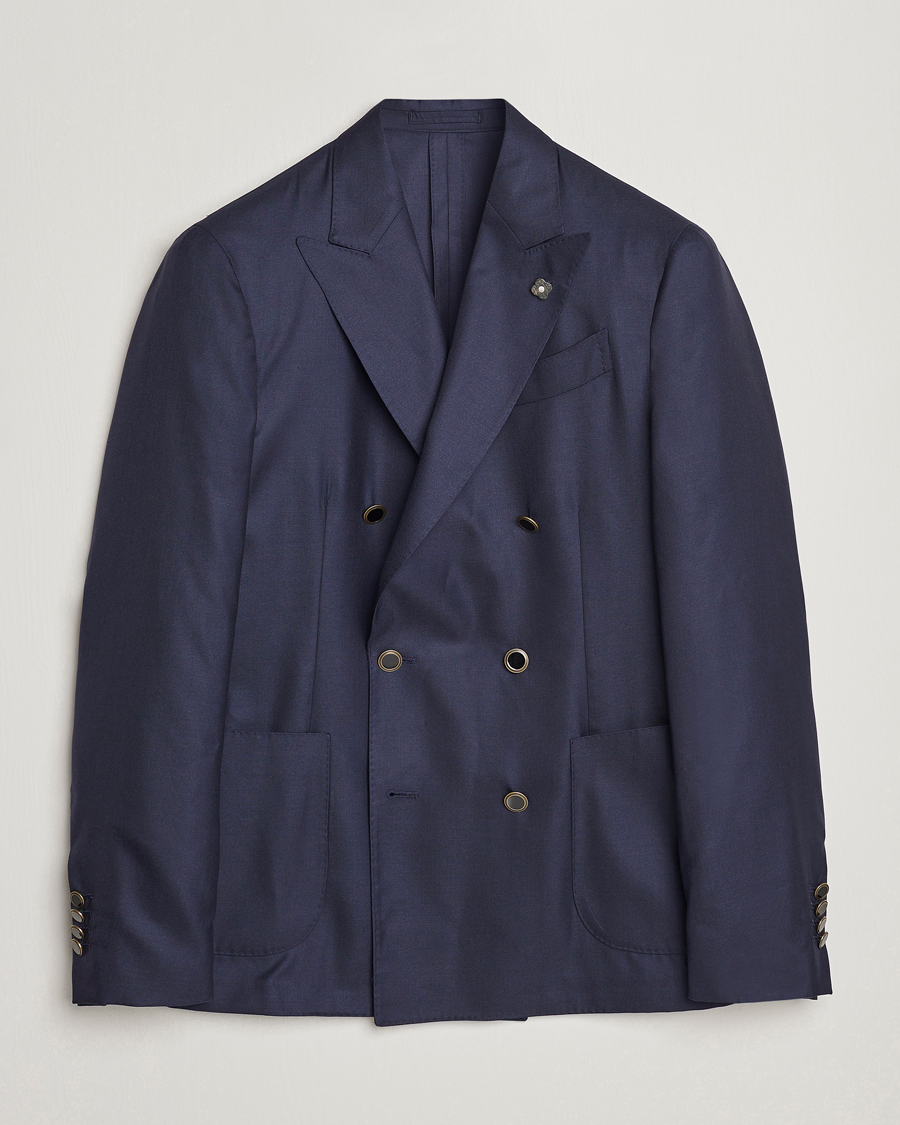 Herre | Dressjakker | Lardini | Soft Double Breasted Cashmere/Silk Blazer Navy