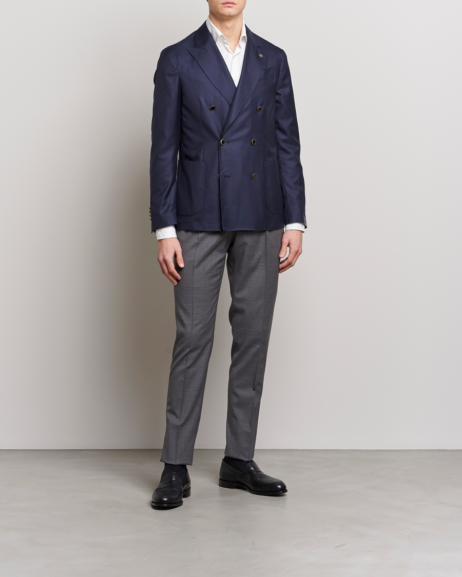 Herre | Dressjakker | Lardini | Soft Double Breasted Cashmere/Silk Blazer Navy