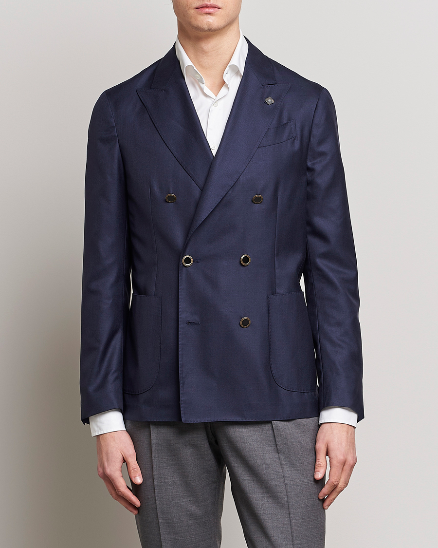 Herre | Ullblazer | Lardini | Soft Double Breasted Cashmere/Silk Blazer Navy