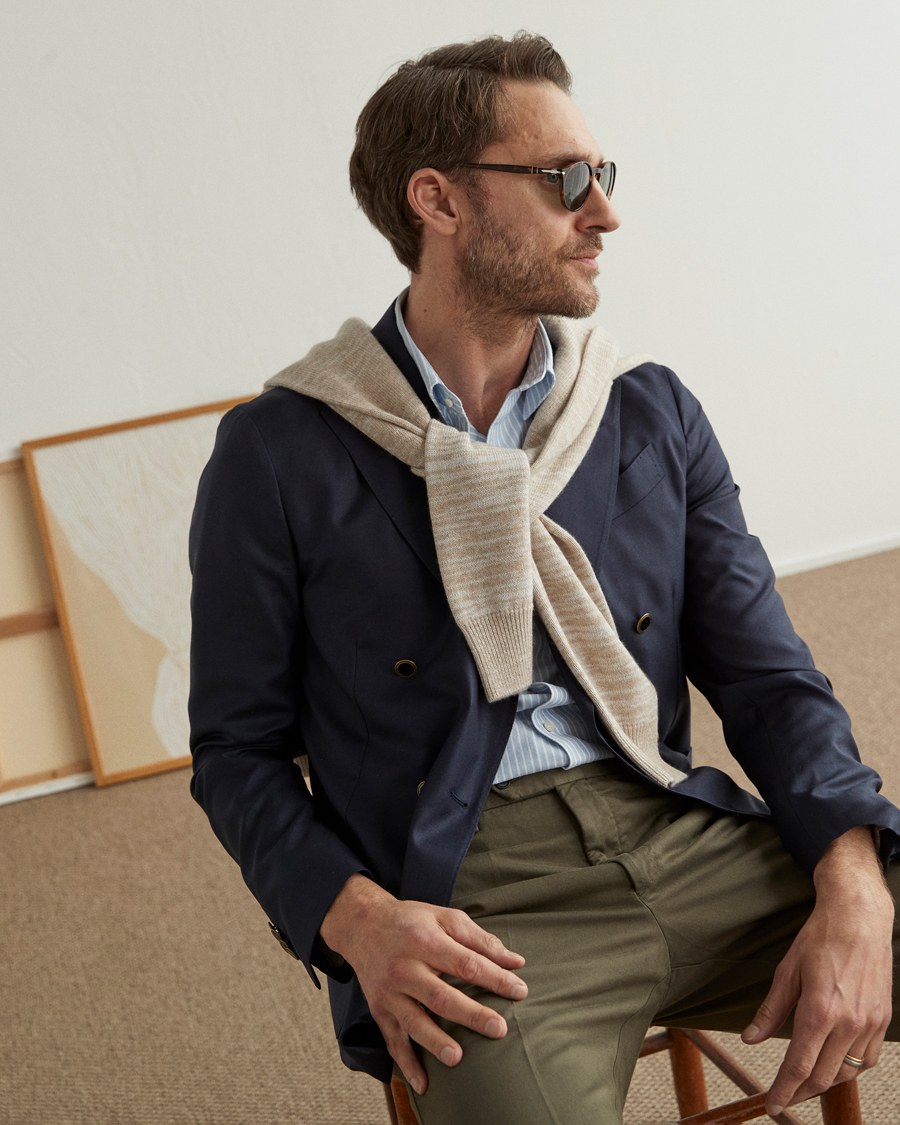 Herre | Dressjakker | Lardini | Soft Double Breasted Cashmere/Silk Blazer Navy