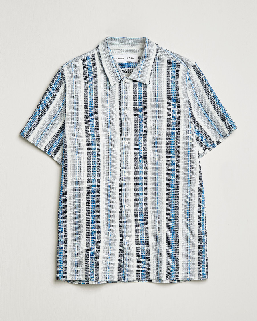 Herre | Skjorter | Samsøe Samsøe | Samsøe & Samsøe Avan Organic Cotton Short Sleeve Shirt Blue Stripe