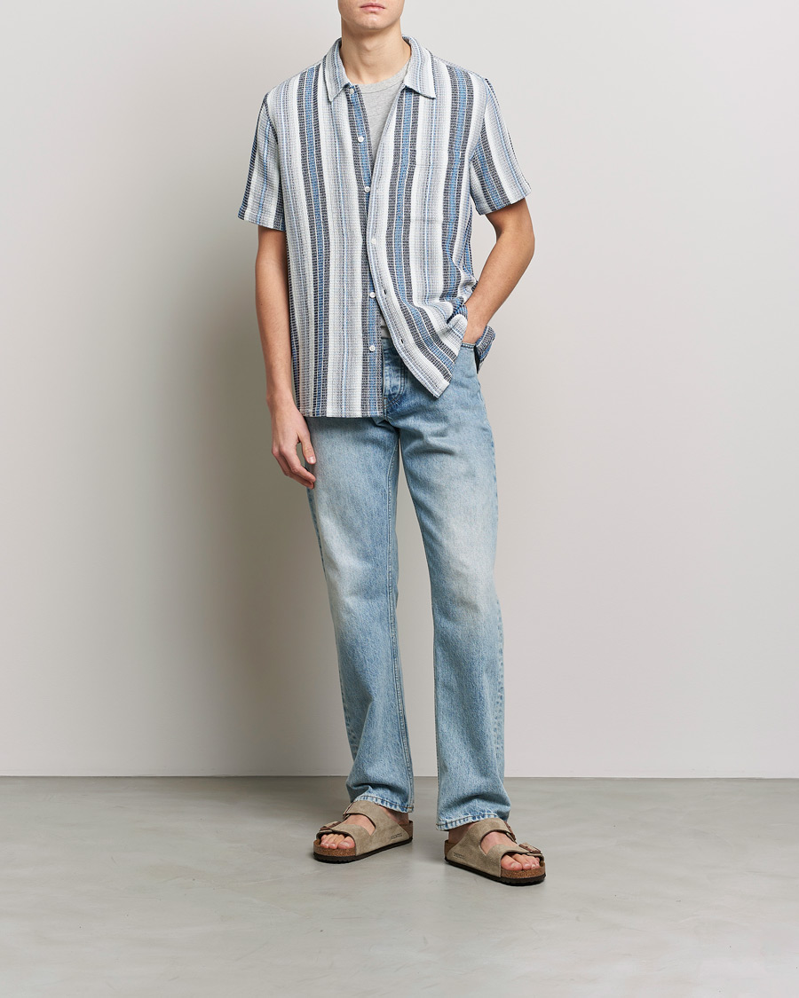 Herre | Skjorter | Samsøe Samsøe | Samsøe & Samsøe Avan Organic Cotton Short Sleeve Shirt Blue Stripe