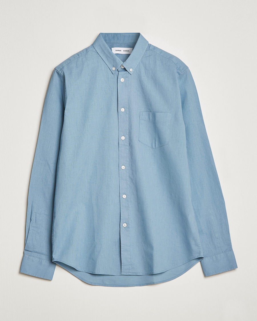 Herre | Skjorter | Samsøe Samsøe | Samsøe & Samsøe Liam Linen Cotton Shirt Ashley Blue
