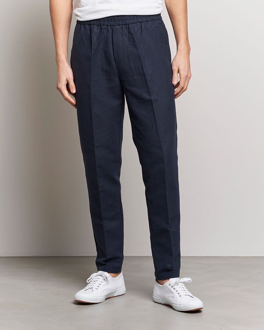 Herre | Klær | Samsøe Samsøe | Smithy Linen/Cotton Drawstring Trousers Salute Navy