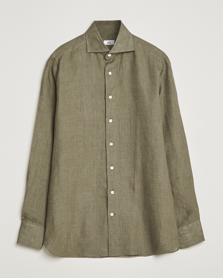 Herre | Skjorter | 100Hands | Signature Linen Cut Away Shirt Green