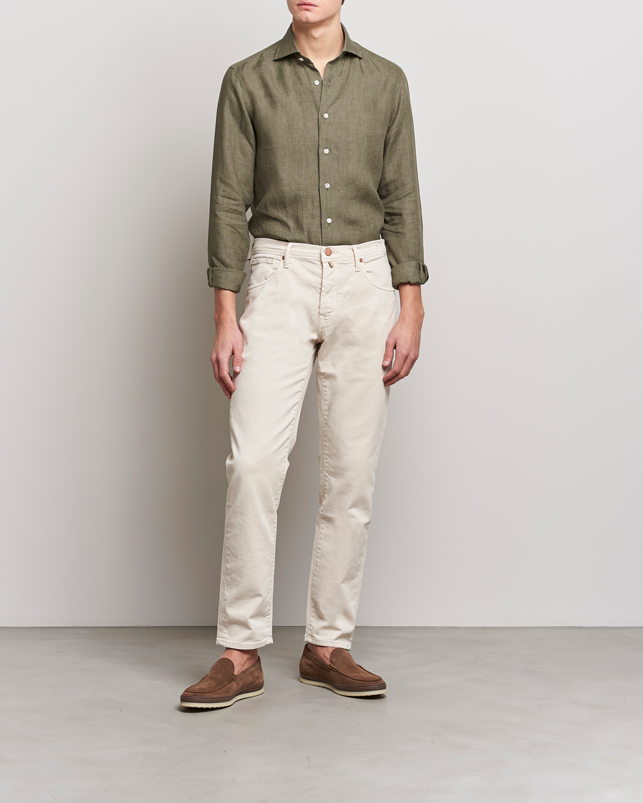 Herre | Skjorter | 100Hands | Signature Linen Cut Away Shirt Green