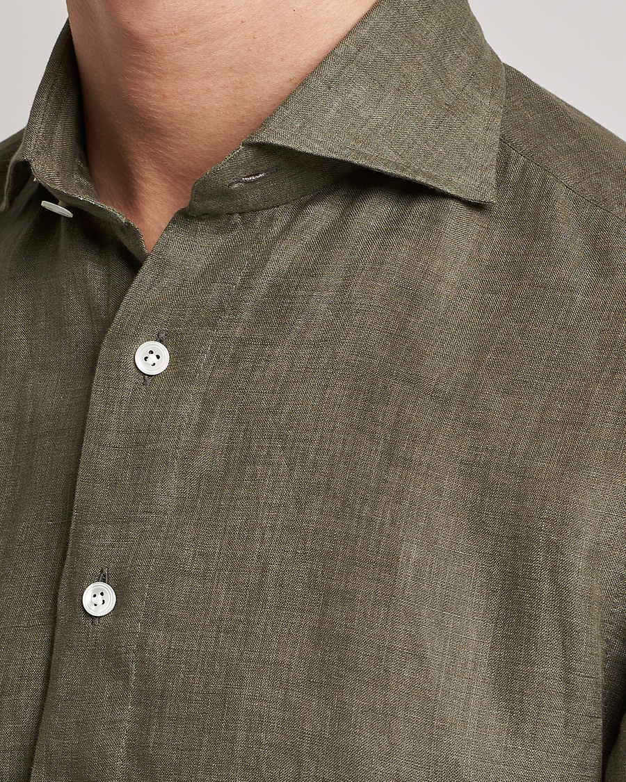 Herre | Skjorter | 100Hands | Signature Linen Cut Away Shirt Green
