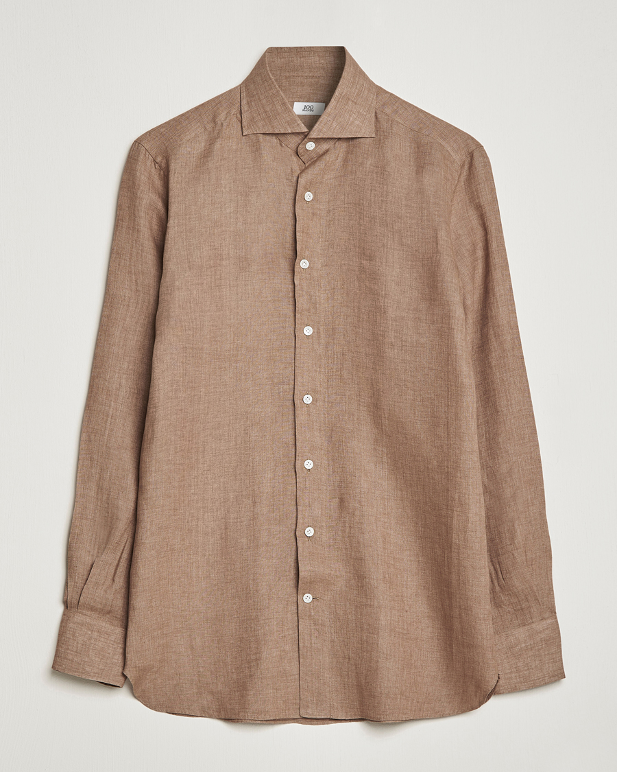 Herre | Skjorter | 100Hands | Signature Linen Cut Away Shirt Taupe