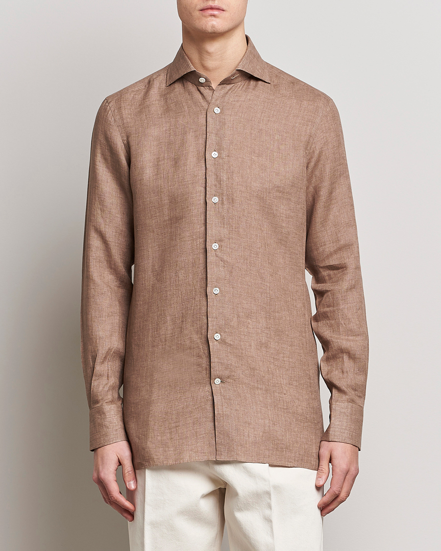 Herre | Skjorter | 100Hands | Signature Linen Cut Away Shirt Taupe