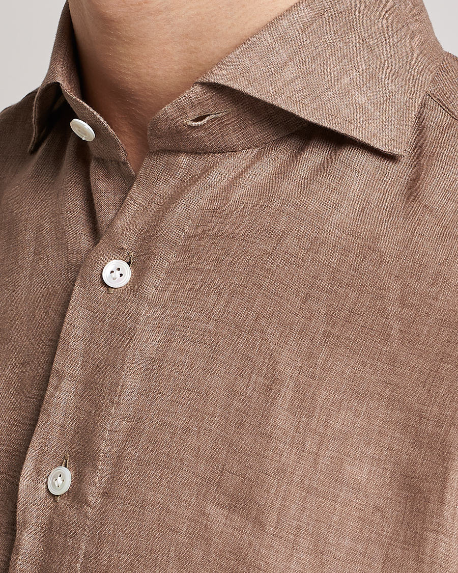 Herre | Skjorter | 100Hands | Signature Linen Cut Away Shirt Taupe