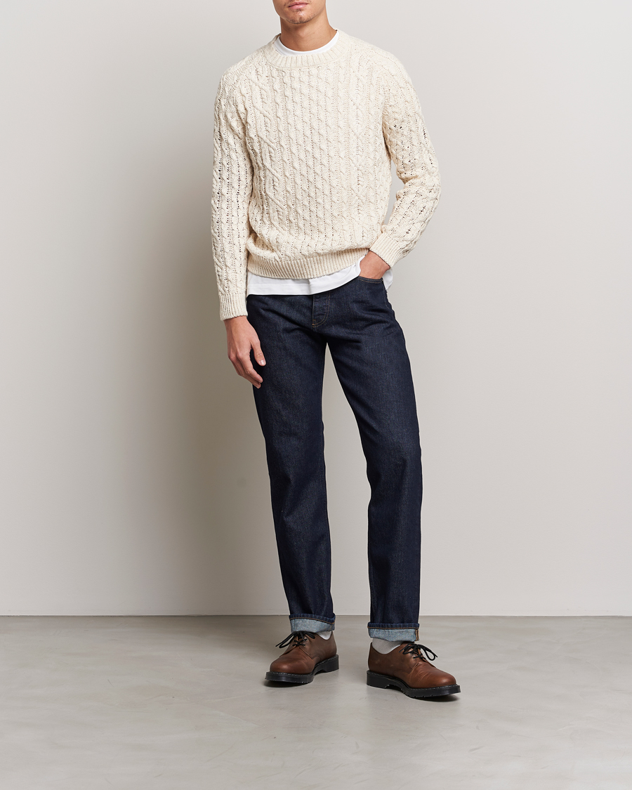 Herre | Gensere | Peregrine | Linen Arran Jumper Cream