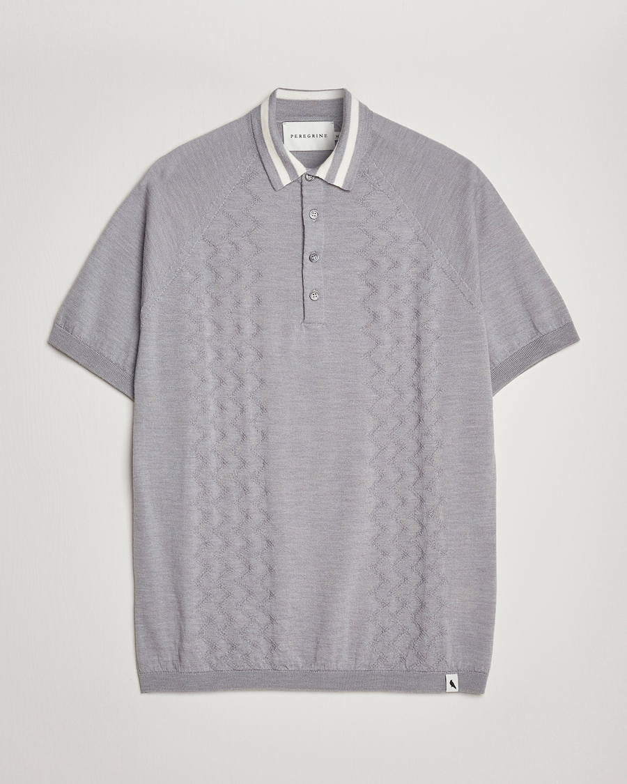 Herre | Pikéer | Peregrine | Textured Wool Short Sleeve Poloshirt Light Grey