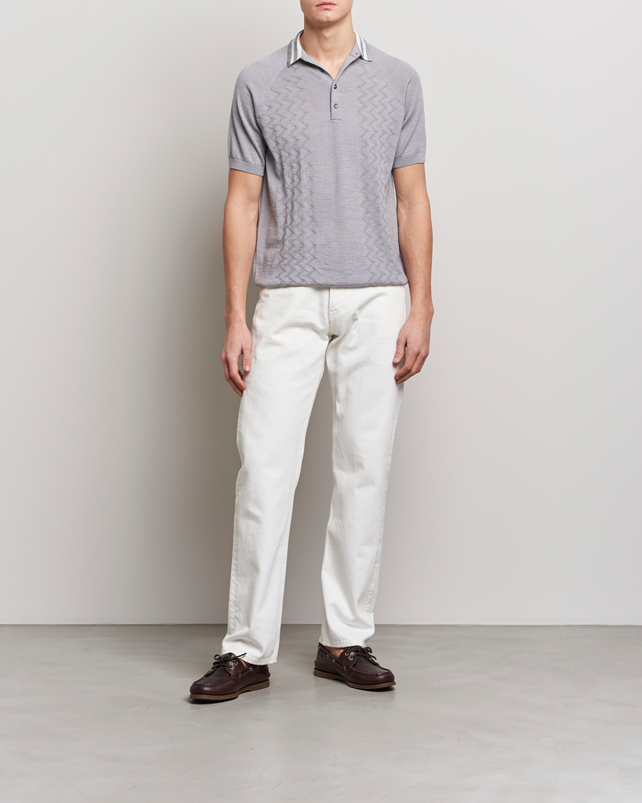 Herre | Pikéer | Peregrine | Textured Wool Short Sleeve Poloshirt Light Grey