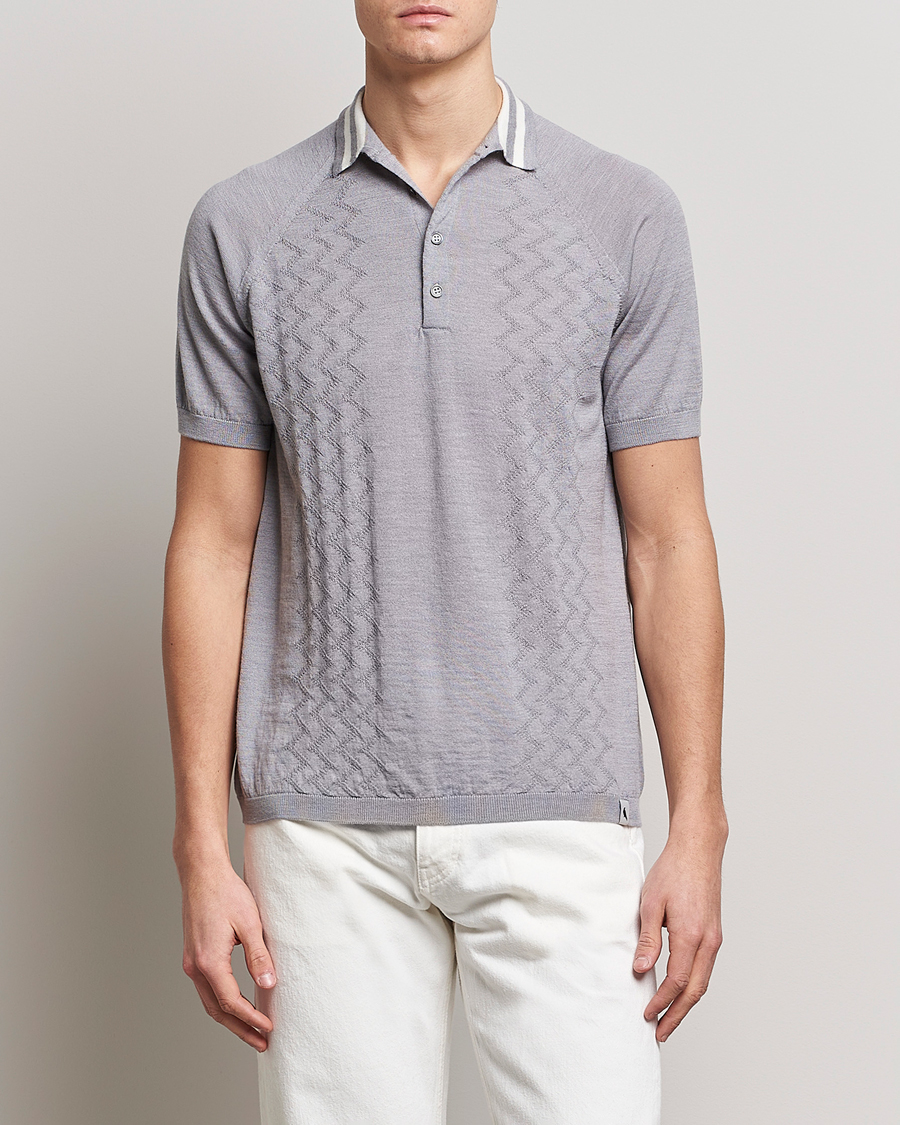 Herre | Pikéer | Peregrine | Textured Wool Short Sleeve Poloshirt Light Grey
