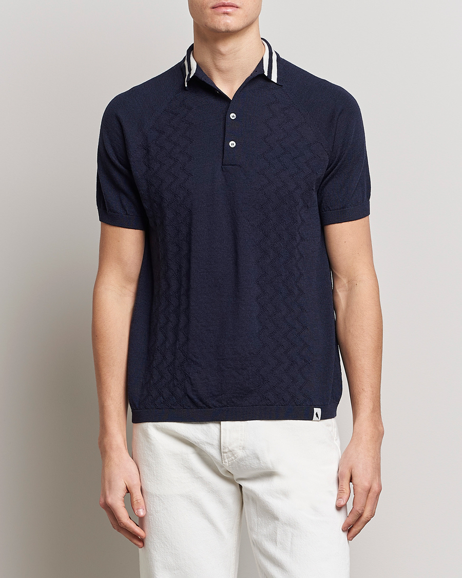 Herre | Pikéer | Peregrine | Textured Wool Short Sleeve Poloshirt Navy