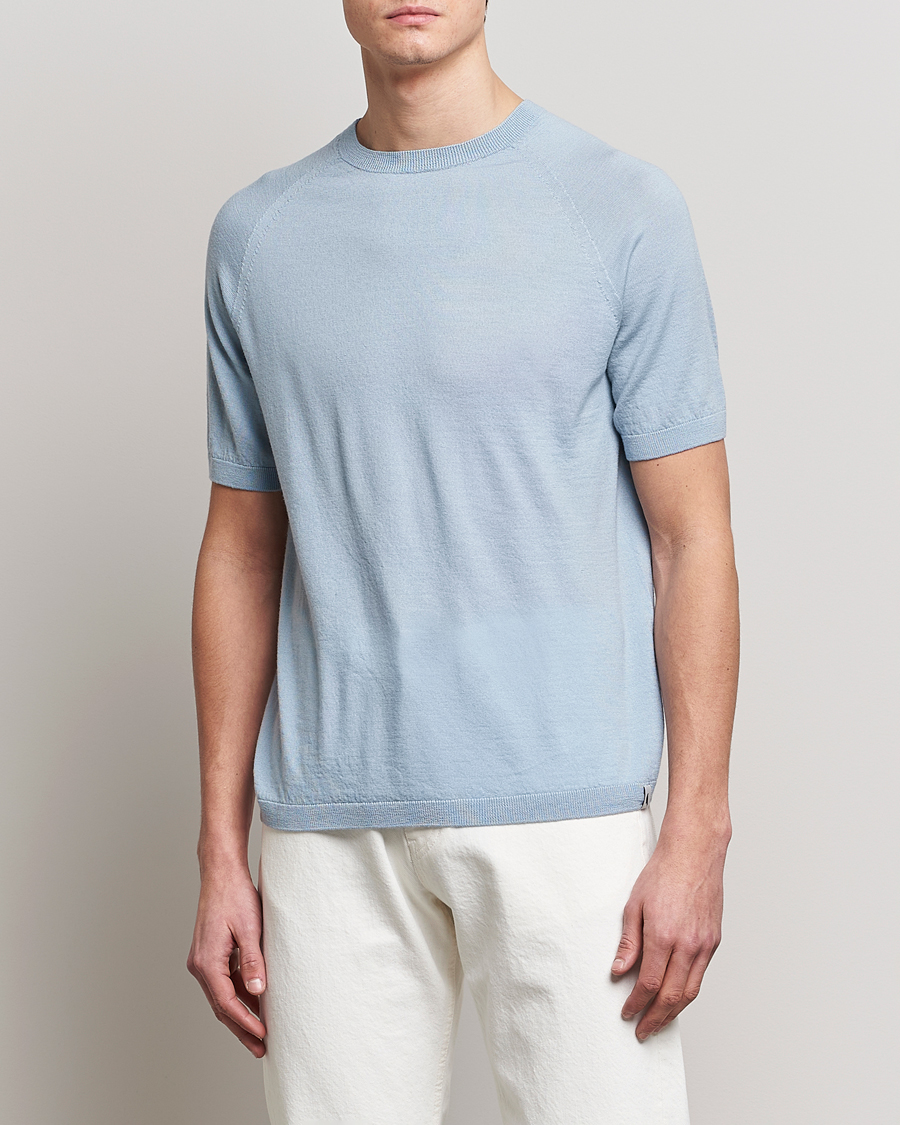Herre | T-Shirts | Peregrine | Knitted Wool T-Shirt Ocean