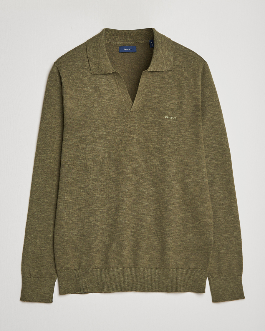 Herre | Gensere | GANT | Cotton/Linen Knitted Polo Racing Green