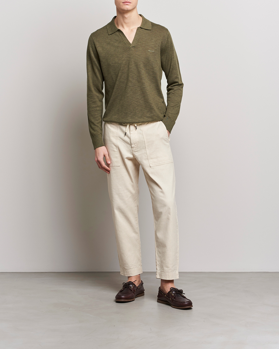 Herre | Gensere | GANT | Cotton/Linen Knitted Polo Racing Green