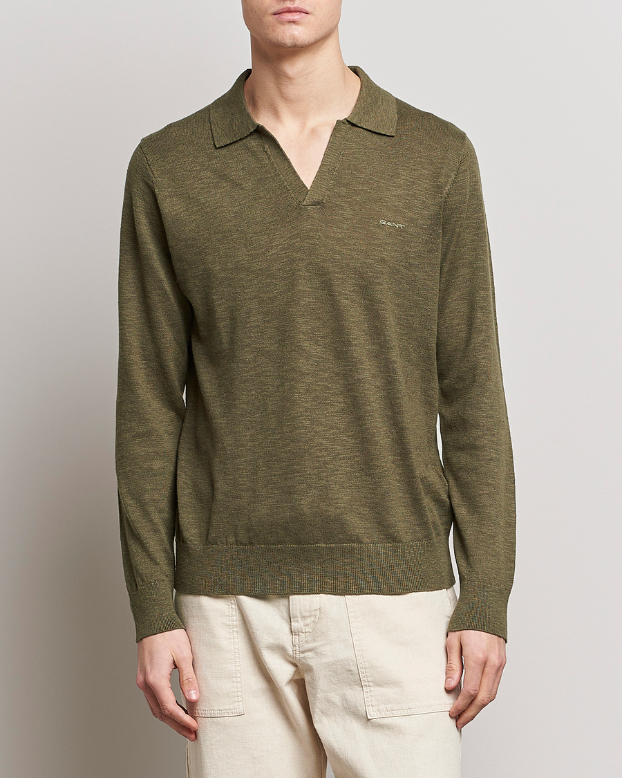 Herre | Gensere | GANT | Cotton/Linen Knitted Polo Racing Green
