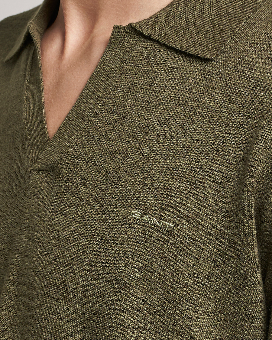 Herre | Gensere | GANT | Cotton/Linen Knitted Polo Racing Green