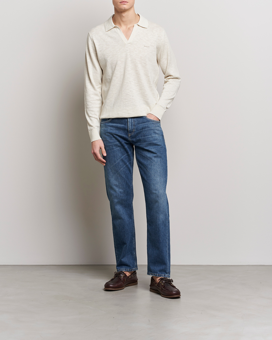 Herre | Gensere | GANT | Cotton/Linen Knitted Polo Putty