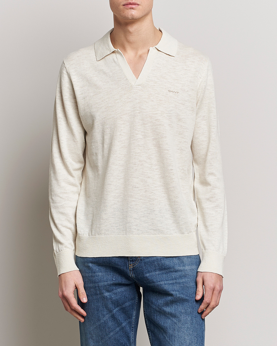 Herre | Gensere | GANT | Cotton/Linen Knitted Polo Putty
