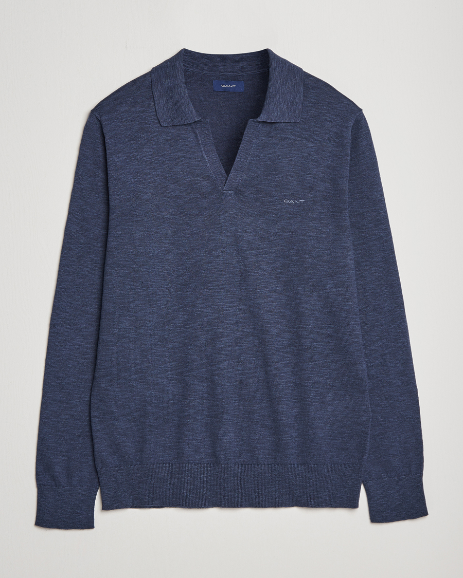 Herre | Gensere | GANT | Cotton/Linen Knitted Polo Deep Ocean