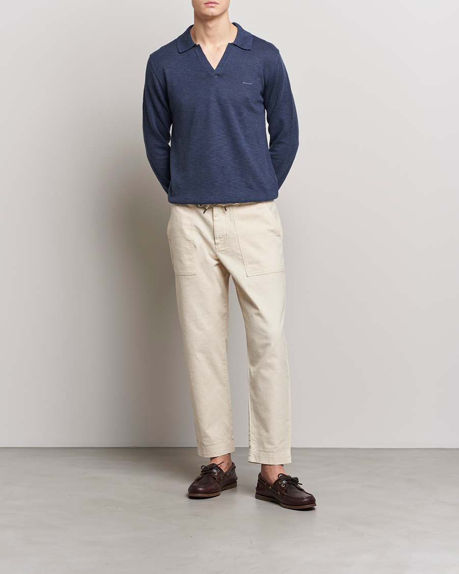 Herre | Gensere | GANT | Cotton/Linen Knitted Polo Deep Ocean
