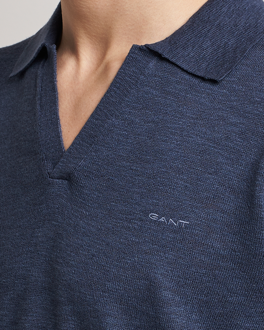 Herre | Gensere | GANT | Cotton/Linen Knitted Polo Deep Ocean