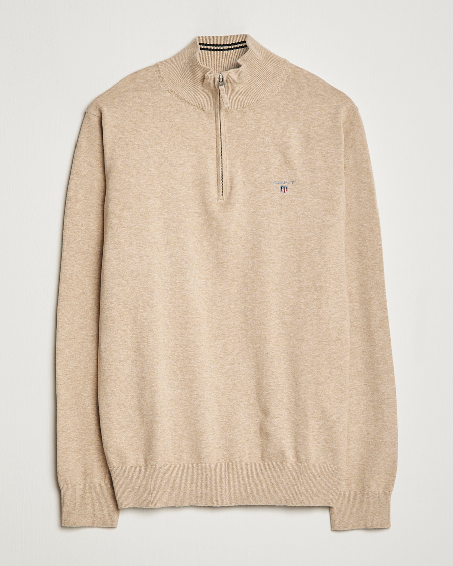 Herre | Gensere | GANT | Classic Cotton Half-Zip Sweater Sand Melange