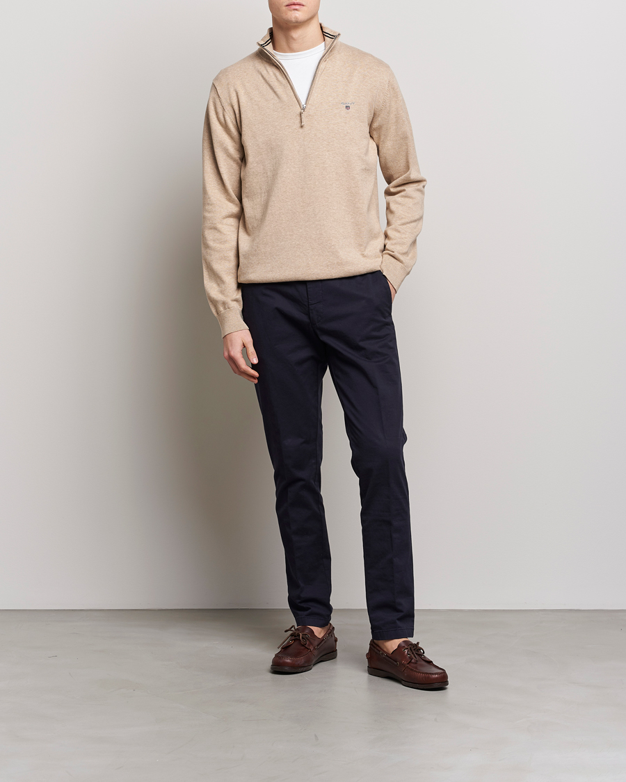 Herre | Gensere | GANT | Classic Cotton Half-Zip Sweater Sand Melange
