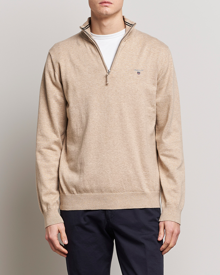 Herre | Half-zip | GANT | Classic Cotton Half-Zip Sweater Sand Melange