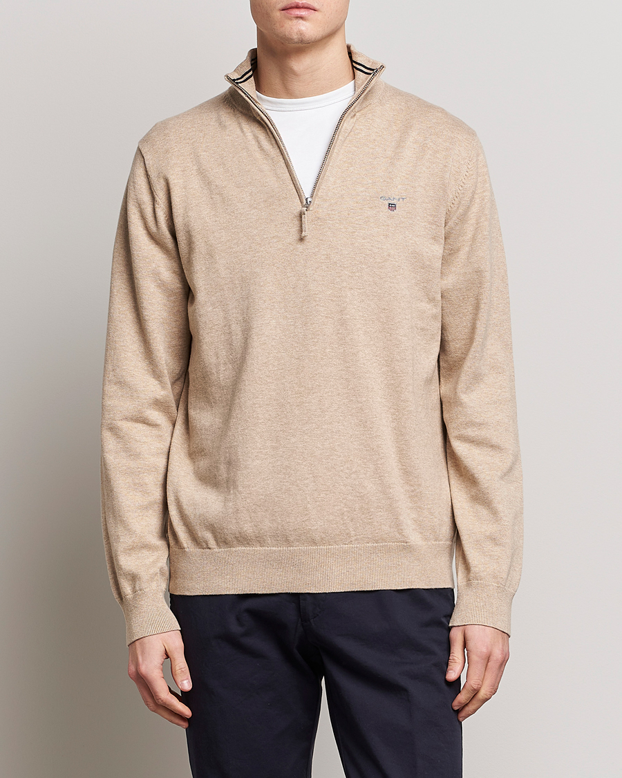 Herre | Gensere | GANT | Classic Cotton Half-Zip Sweater Sand Melange