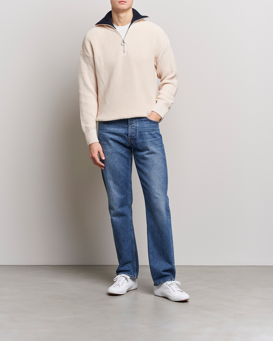 Herre | Gensere | GANT | Chunky Ribbed Knitted Half-Zip Linen White