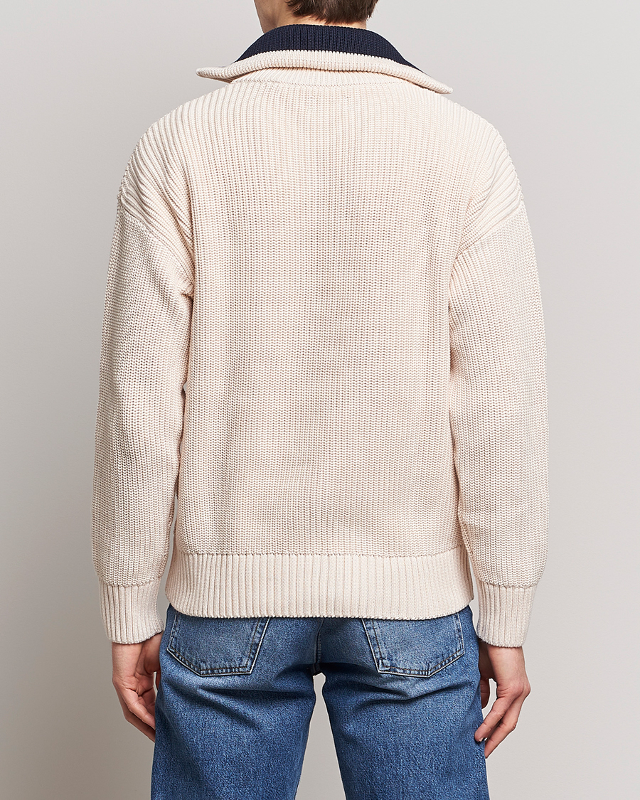 Herre | Gensere | GANT | Chunky Ribbed Knitted Half-Zip Linen White