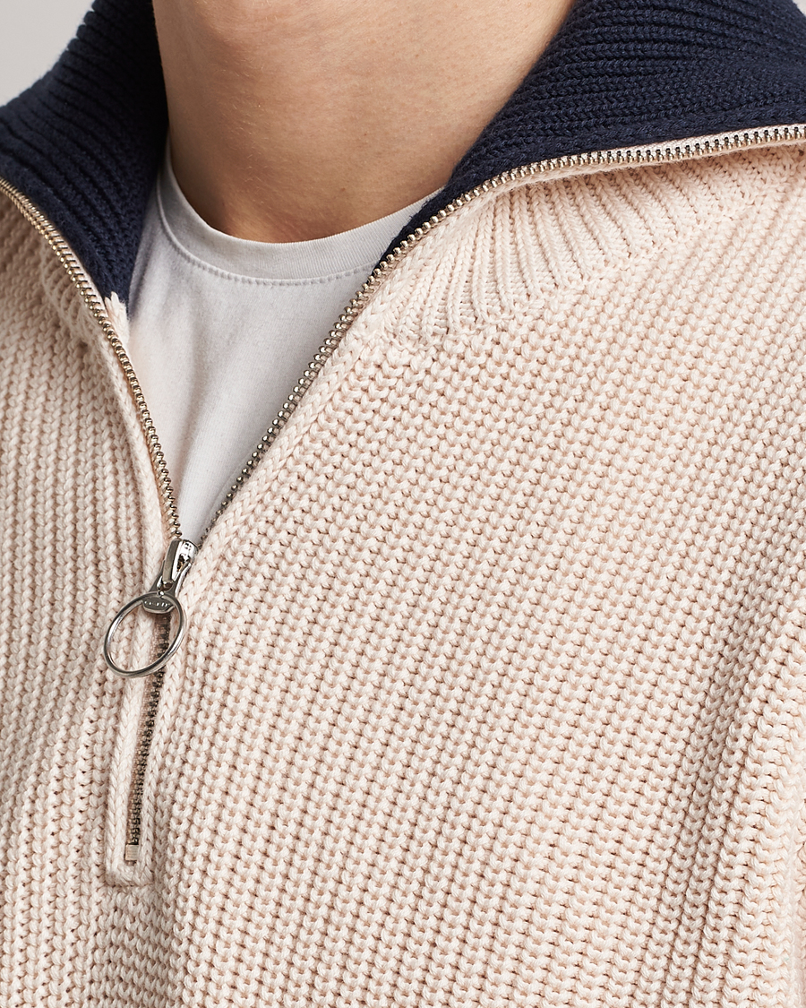 Herre | Gensere | GANT | Chunky Ribbed Knitted Half-Zip Linen White